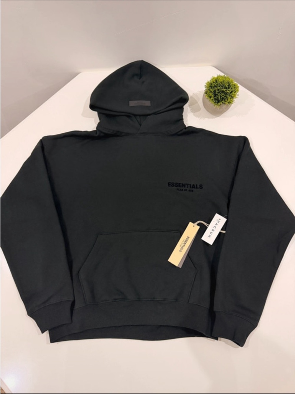 ESSENTIALS Black Pullover Hoodie with dust bag